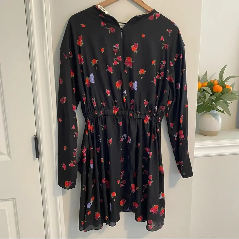 JASON WU Black Rose Floral Long Sleeve Mini Dress 10